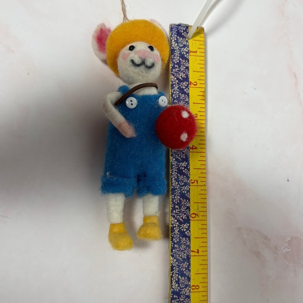 NWT World Market Felted Wool Mouse Ornament Schoolboy with Backpack and Mushroom